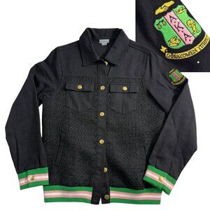 Ivy Storehouse AKA Tweed Denim Jacket Varsity Bomber Preppy Academia Womens S